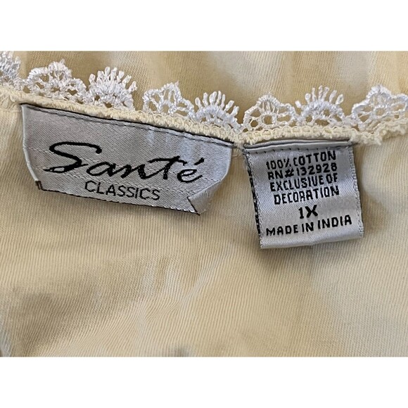 Sante Classics Womens 1X Yellow Nightgown Cotton Floral Smocking Ruffle Hem Lace - Picture 7 of 10